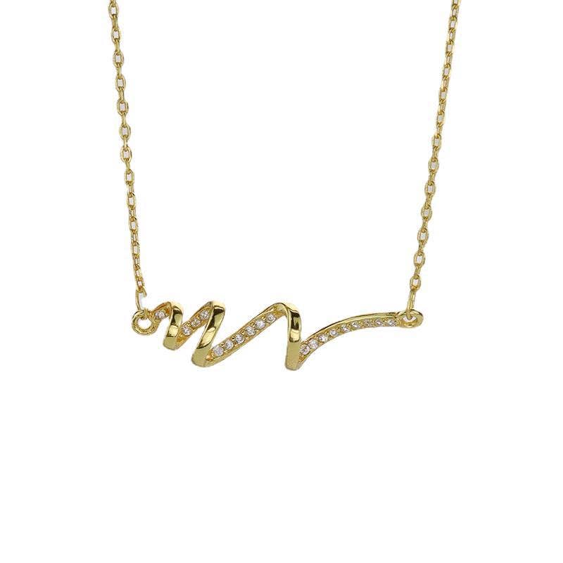 Ocean Sea Wave Beach Pendant Necklace in 925 Sterling Silver: Gold