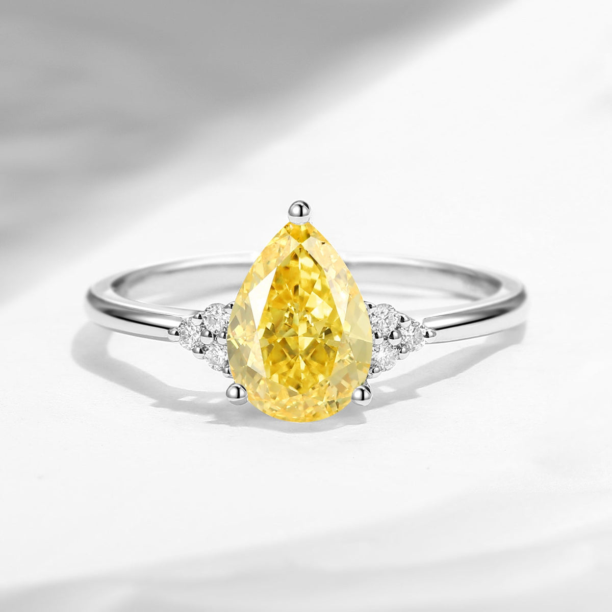 Pear Cut Classic Cluster Lab Yellow Diamond Engagement Ring