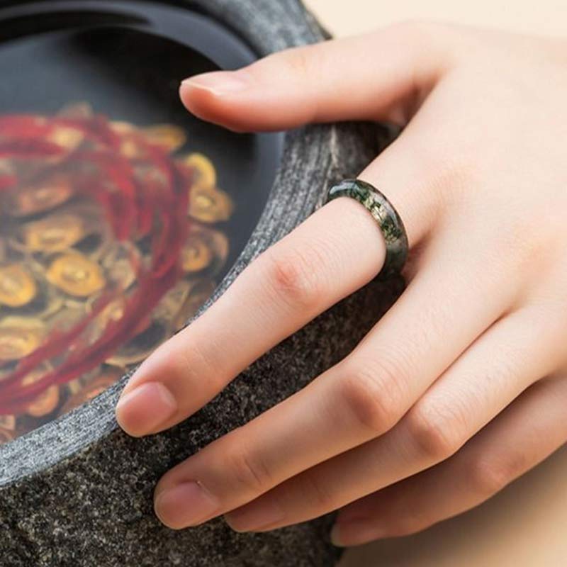 Fortune Jewel Moss Agate Healing Balance Ring