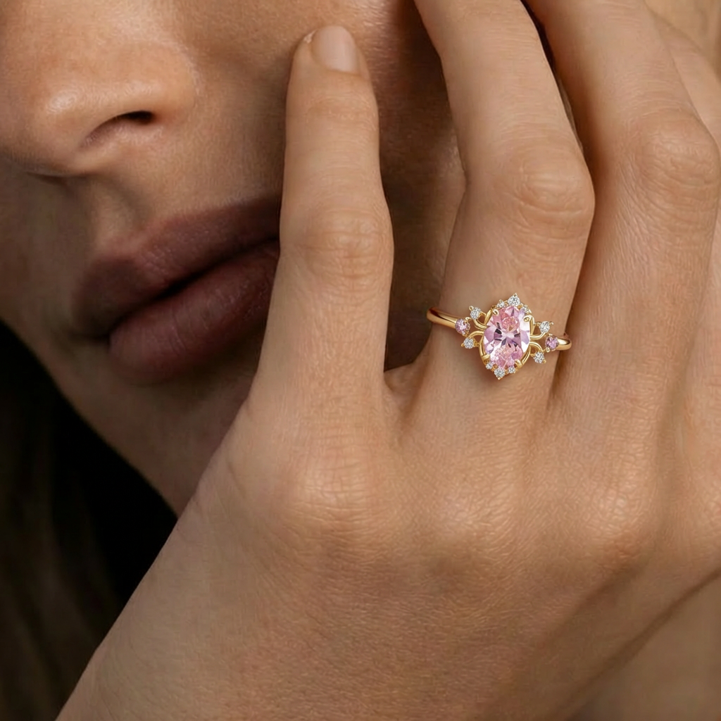 Elysia’s Dawn | Oval Pink Sapphire Vintage Engagement Ring