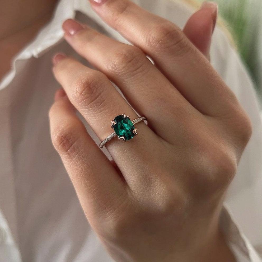 Vera's Grace | Vintage Oval Cut Natural Emerald Ring