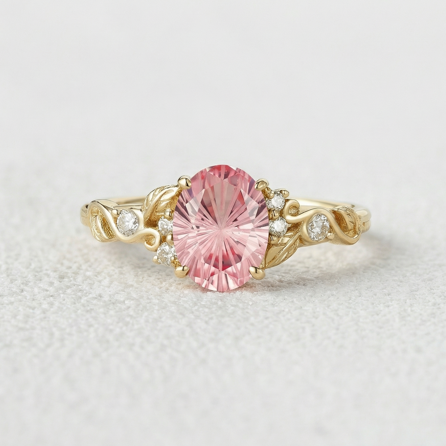 Aurora’s Blush | Sparkle Cut Pink Sapphire Leaf Engagement Ring