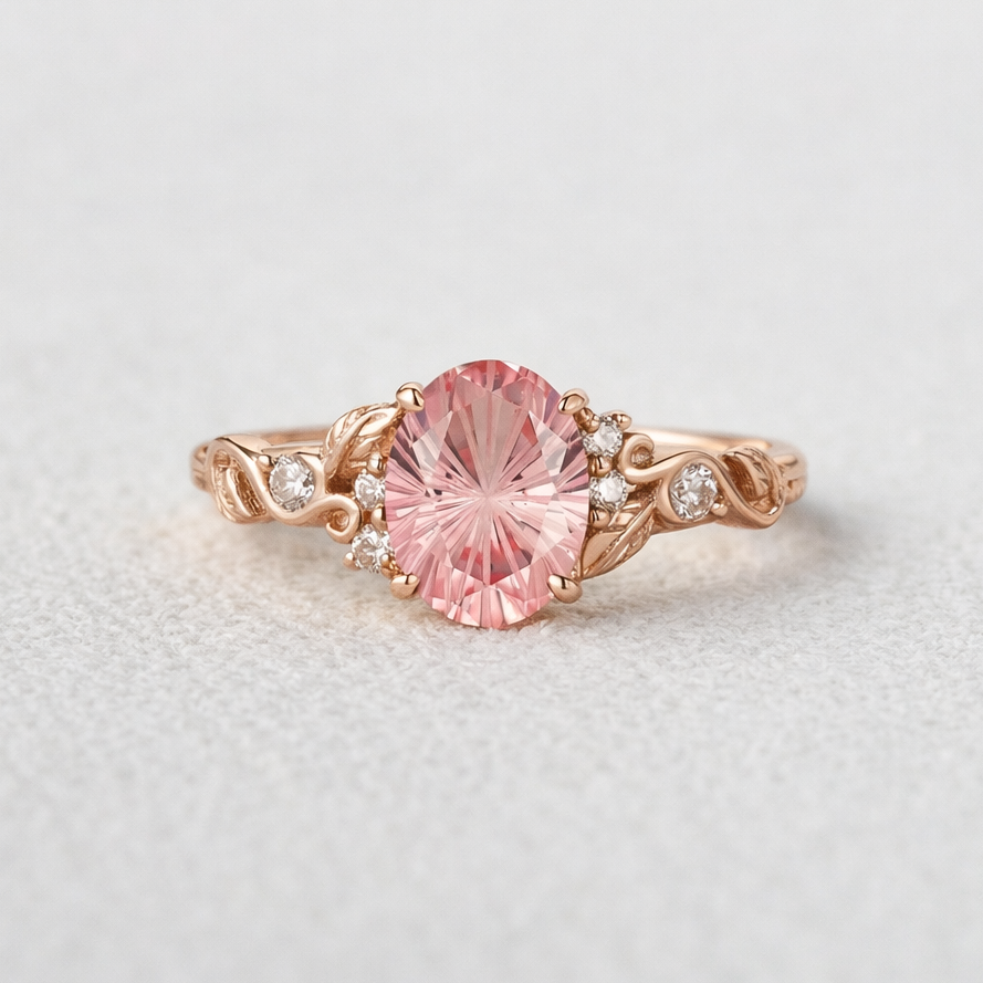 Aurora’s Blush | Sparkle Cut Pink Sapphire Leaf Engagement Ring