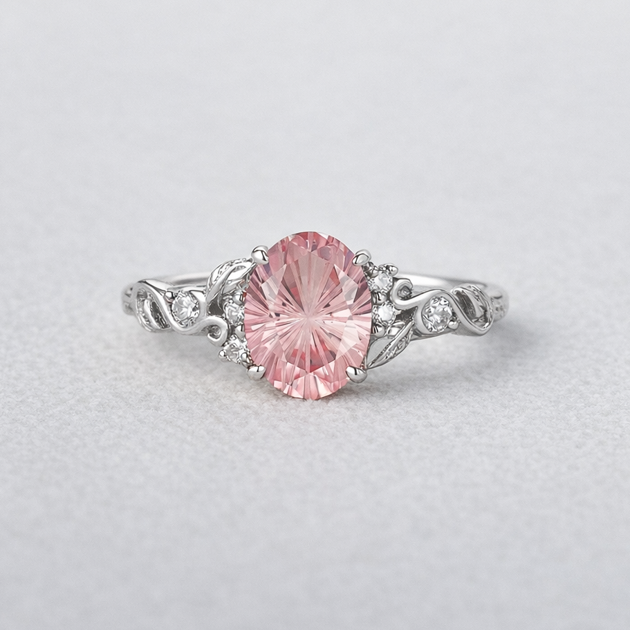 Aurora’s Blush | Sparkle Cut Pink Sapphire Leaf Engagement Ring