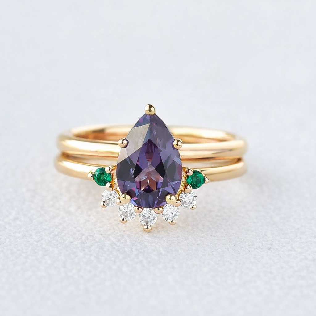 Aurora’s Gleam | Pear Lab Alexandrite Bridal Set 2pcs