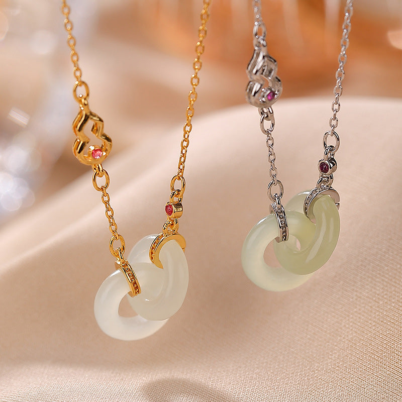 Fortune Jewel 925 Sterling Silver Round Jade Luck Prosperity Necklace Chain Pendant