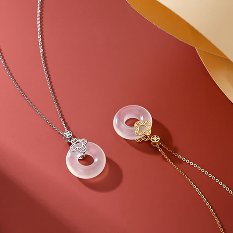 Fortune Jewel 925 Sterling Silver Chalcedony Coin Peace Buckle Positive Necklace Pendant
