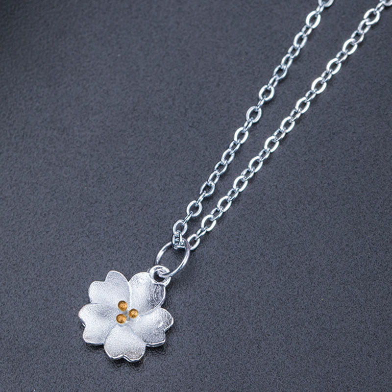 Fortune Jewel 925 Sterling Silver Cherry Blossom Flower Blessing Necklace Pendant