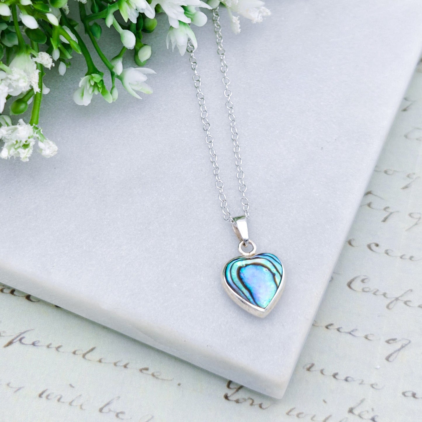 Abalone Heart Pendant | Mother of Pearl on Reverse | Shell Gift | Sterling Silver