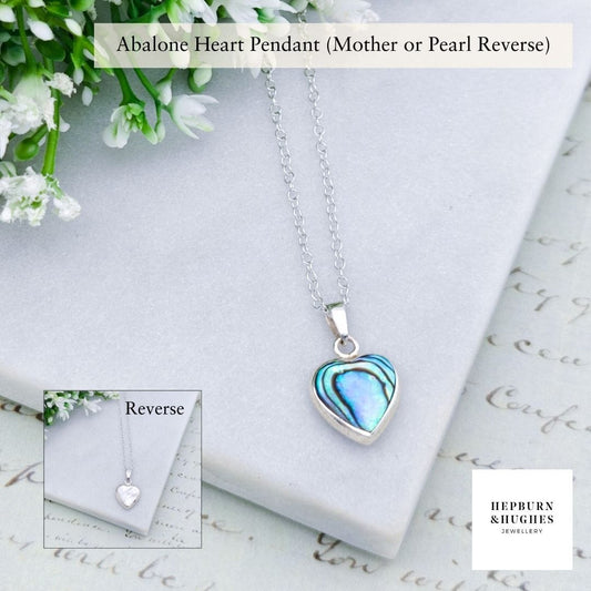 Abalone Heart Pendant | Mother of Pearl on Reverse | Shell Gift | Sterling Silver