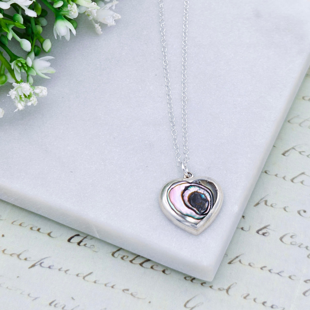 Abalone Heart Pendant set in sterling silver | 20mm wide | Seashell Gift