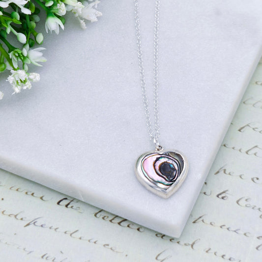 Abalone Heart Pendant set in sterling silver | 20mm wide | Seashell Gift
