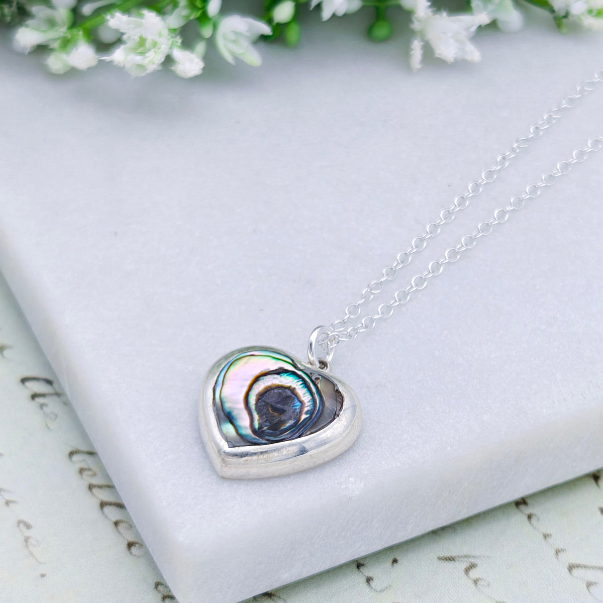Abalone Heart Pendant set in sterling silver | 20mm wide | Seashell Gift