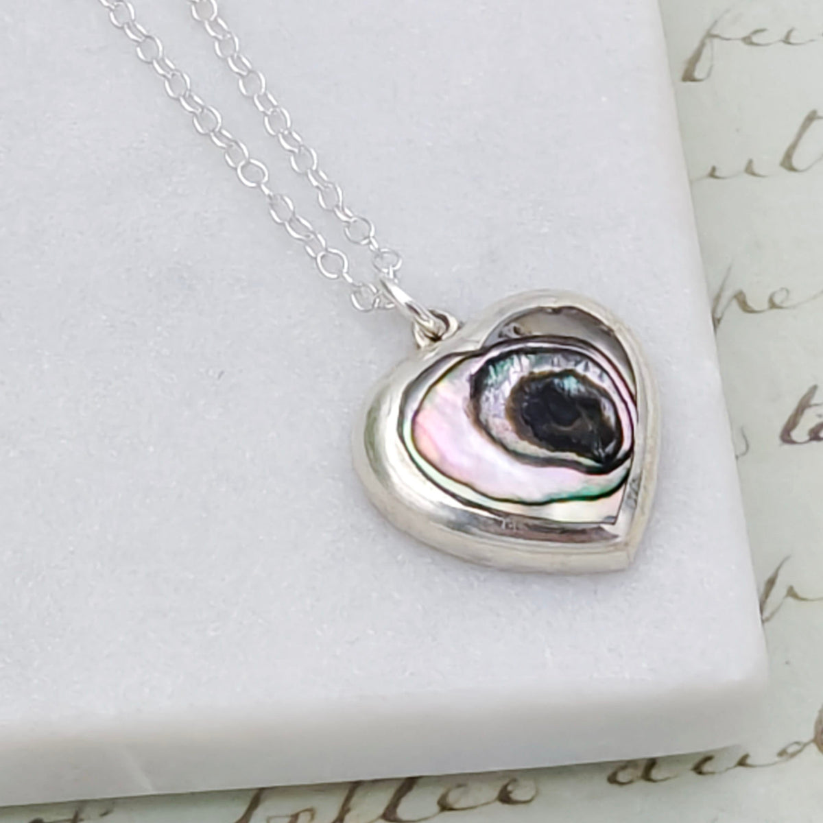 Abalone Heart Pendant set in sterling silver | 20mm wide | Seashell Gift
