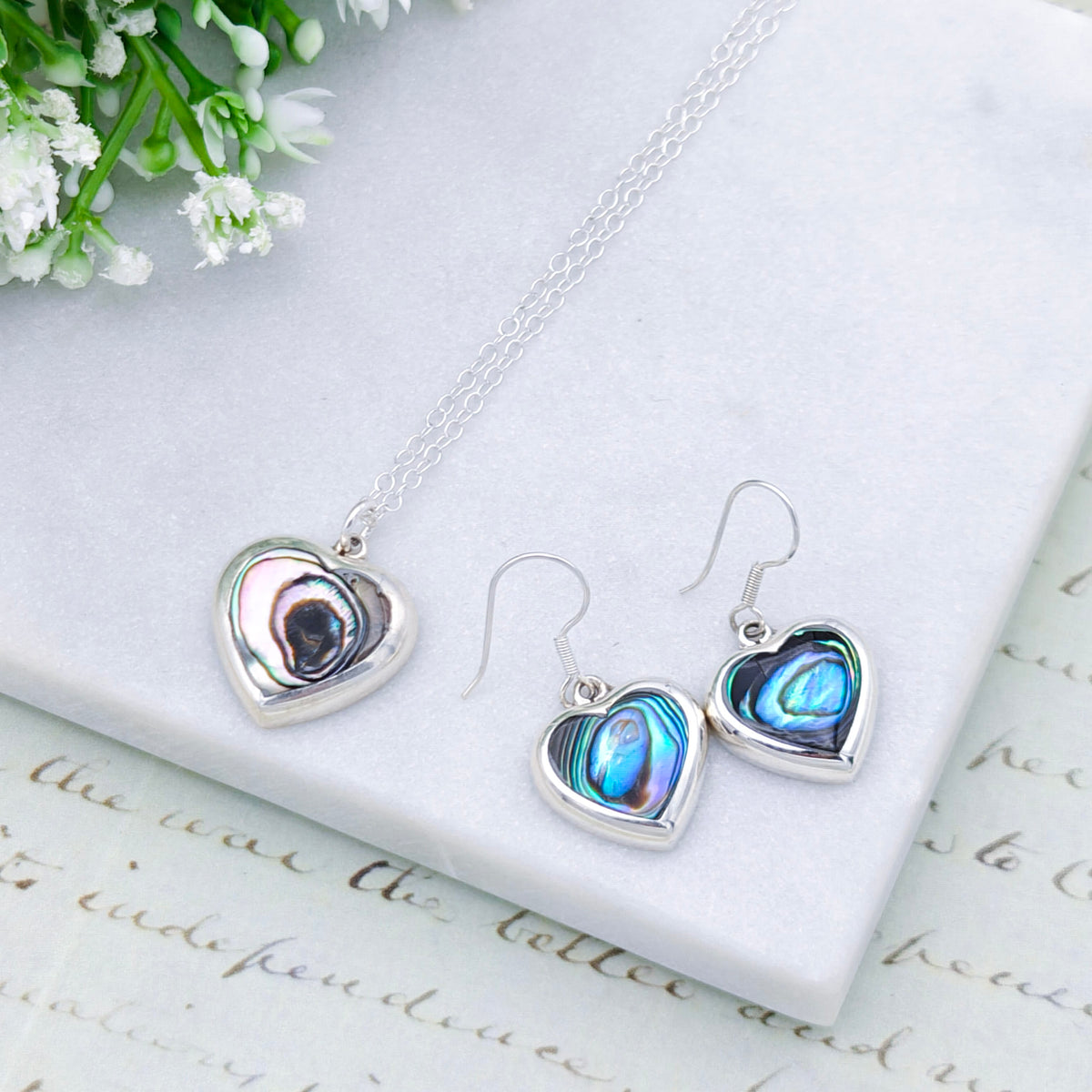Abalone Heart Pendant set in sterling silver | 20mm wide | Seashell Gift