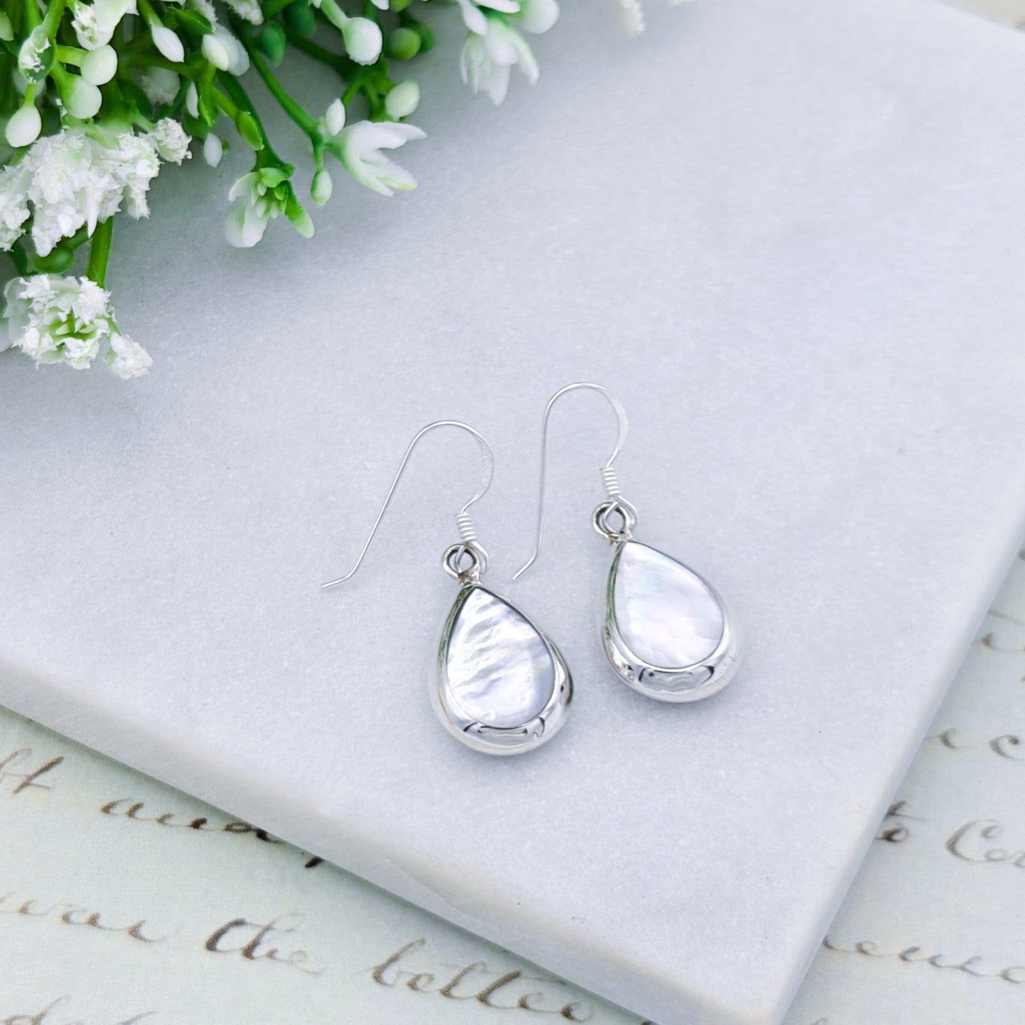 Abalone Teardrop Earrings | Mother of Pearl on reverse | Seashell Gift | Sterling Silver