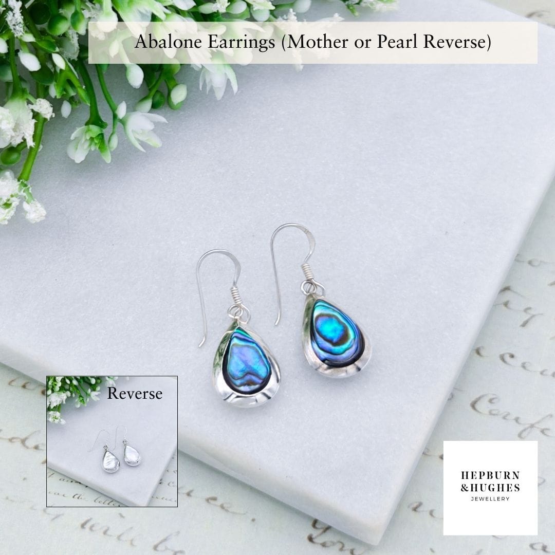 Abalone Teardrop Earrings | Mother of Pearl on reverse | Seashell Gift | Sterling Silver