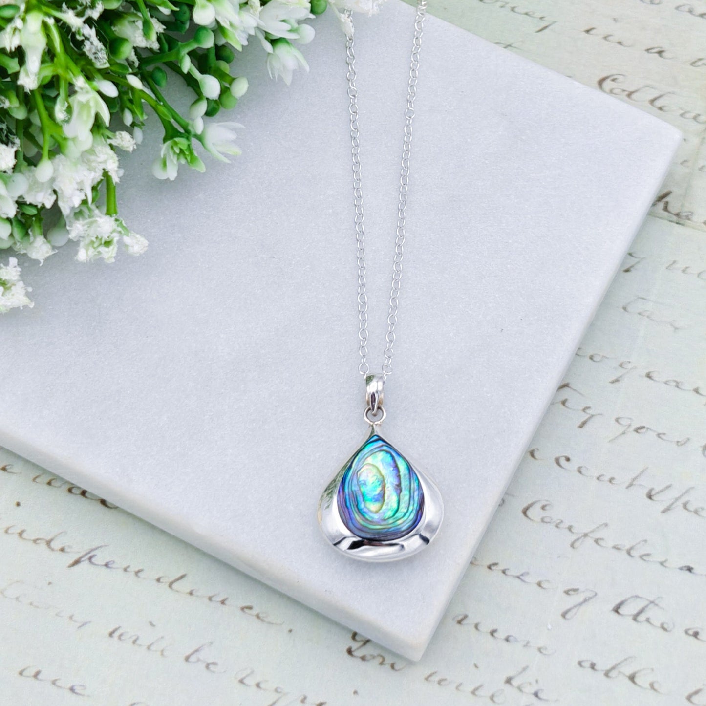 Abalone Teardrop Pendant | Mother of Pearl on Reverse | Shell Gift | Sterling Silver
