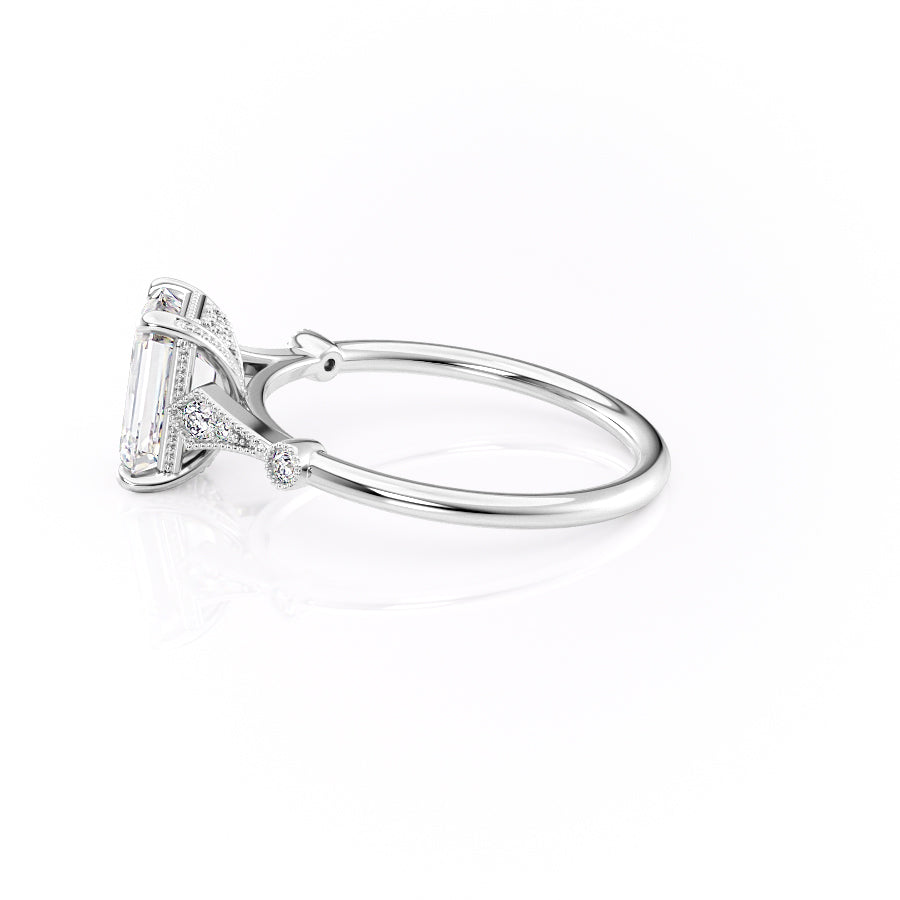 Minimalist Solarii Moissanite 2.0ct Emerald Cut 925 Sterling Silver Side Stone Engagement Ring