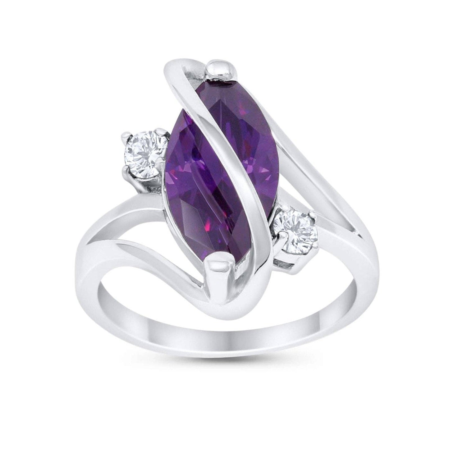 Swirl Fashion Ring Marquise Simulated Amethyst CZ: Simulated Amethyst CZ size V