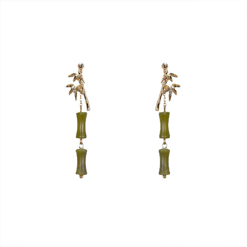 Fortune Jewel 925 Sterling Silver Posts Copper Plated Gold Natural Peridot Bamboo Leaf Drop Earrings