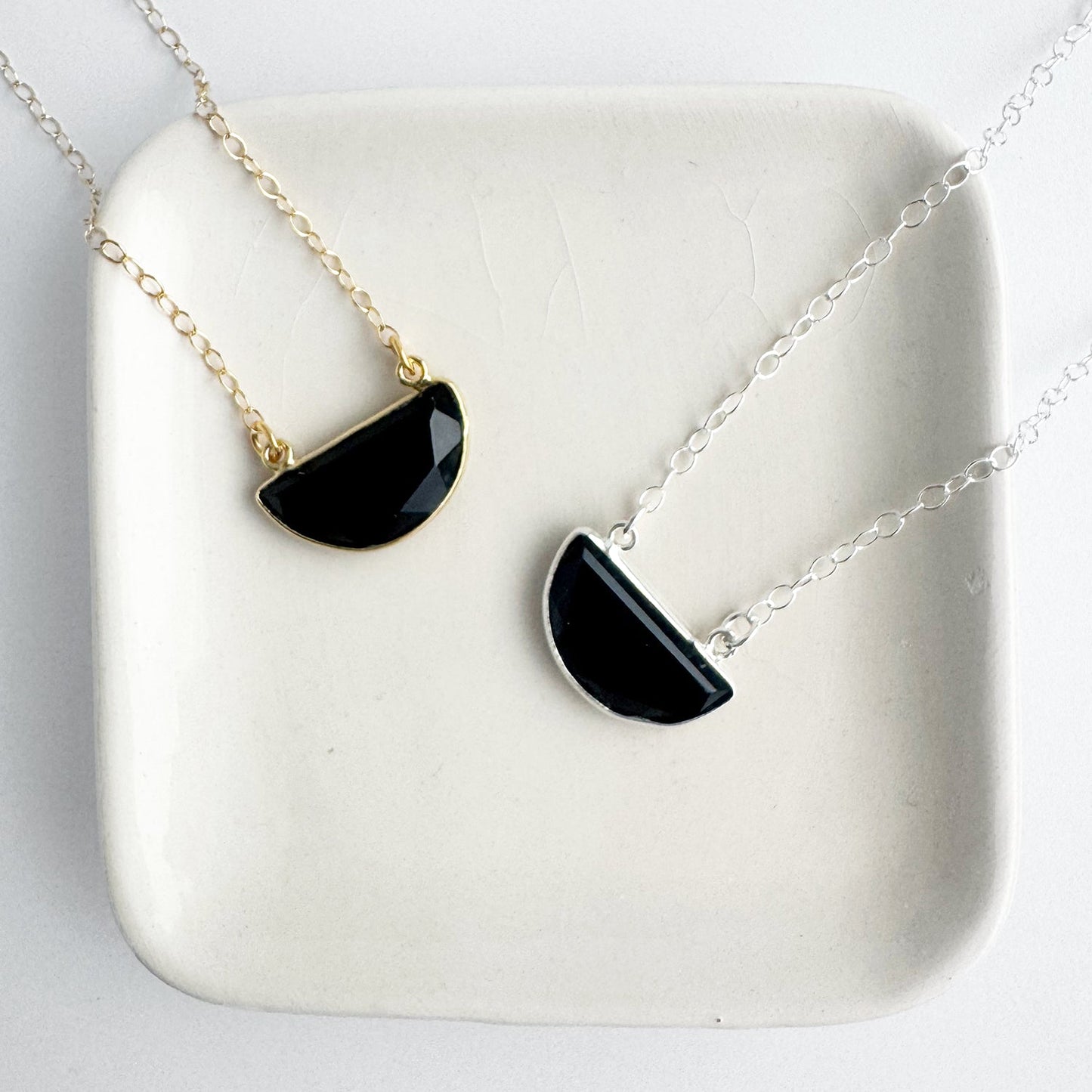 Black Onyx Half Moon Crescent Necklace