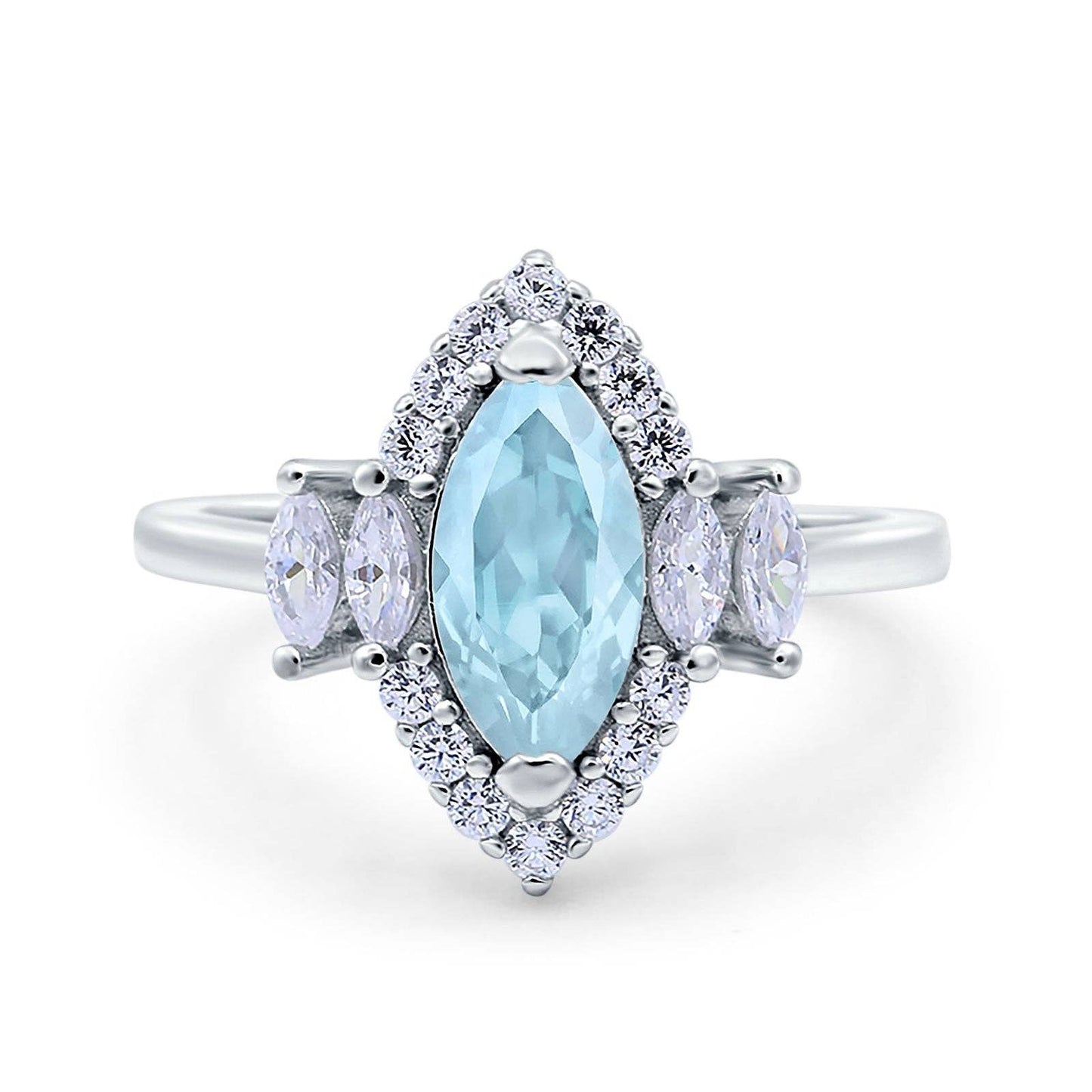 Marquise Vintage Wedding Ring Simulated Aquamarine CZ: Simulated Aquamarine CZ size L