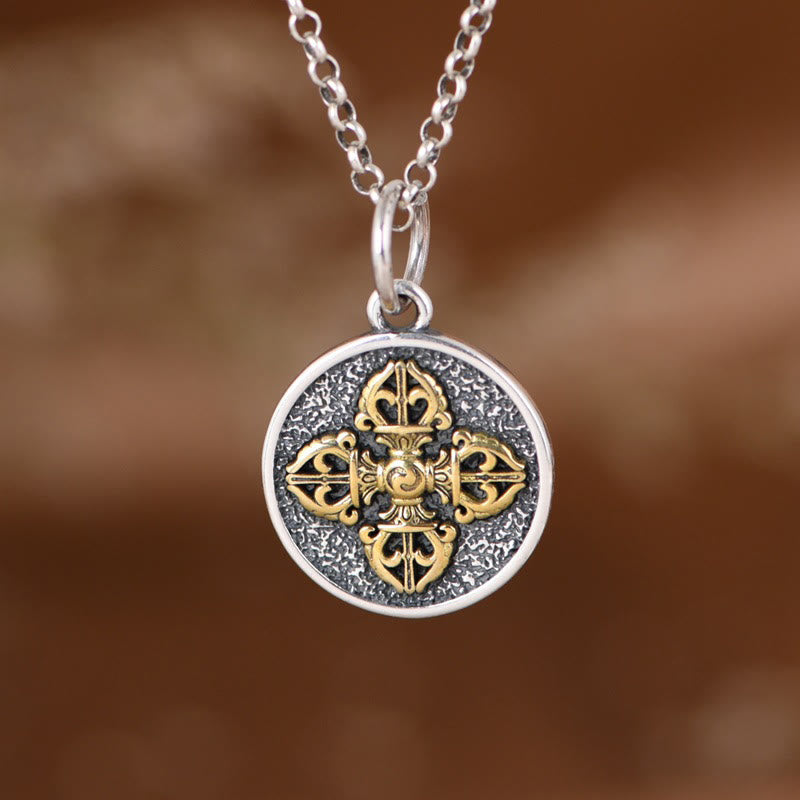 Fortune Jewel 925 Sterling Silver Double Dorje Vajra Blessing Necklace Pendant