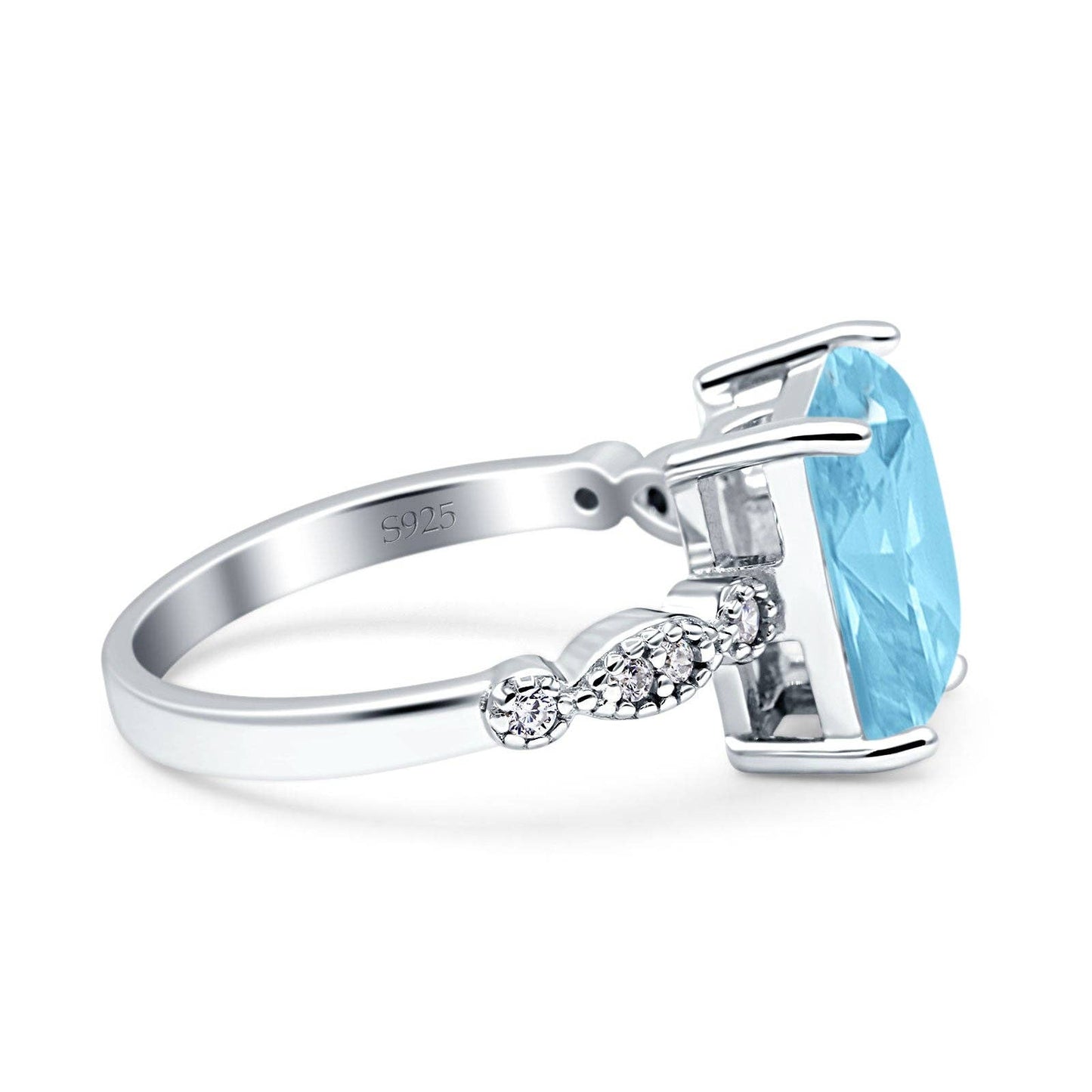 Vintage Emerald Cut Simulated Aquamarine CZ Engagement Ring: Simulated Aquamarine CZ size R