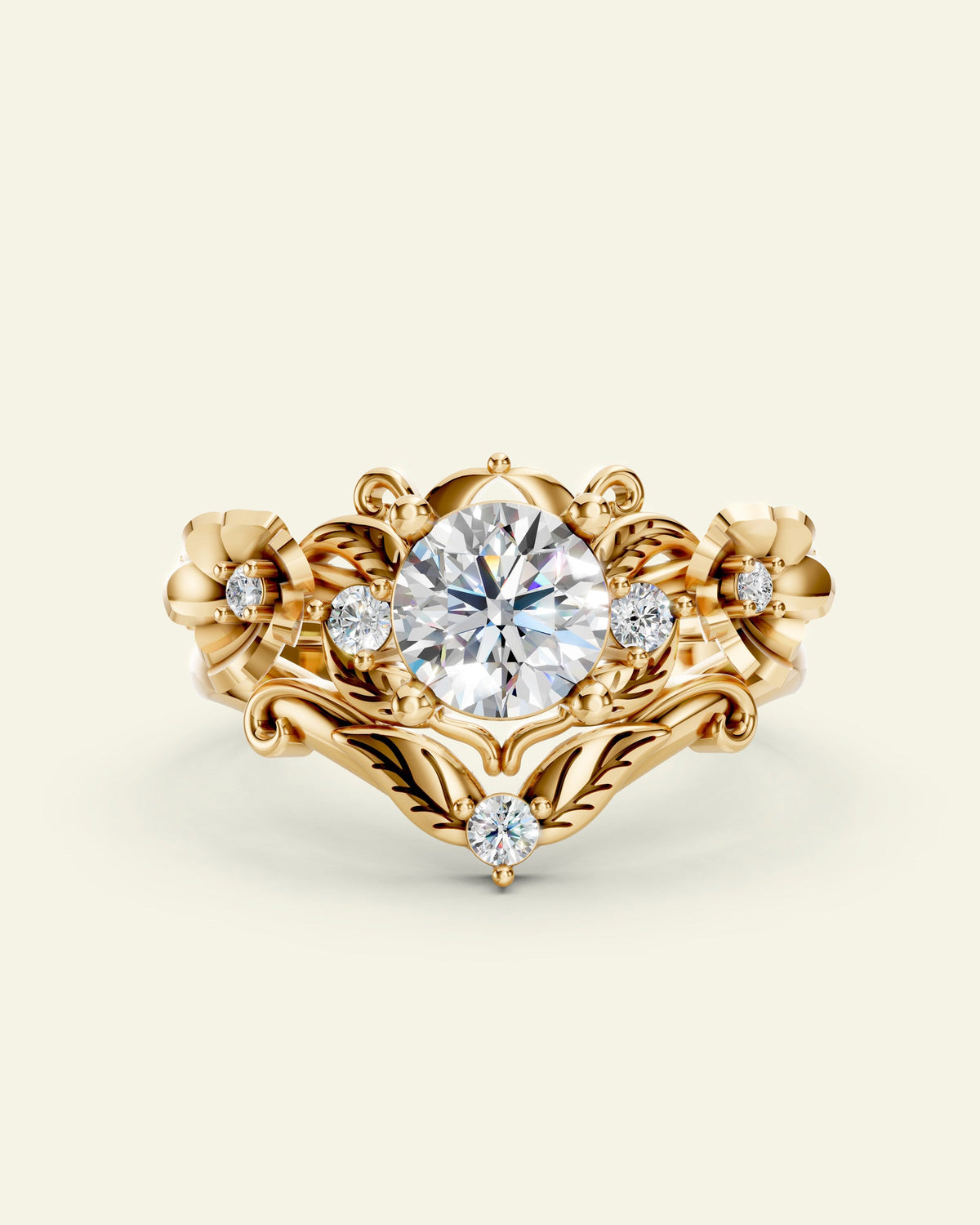 Adelina | bridal ring set for 6 mm round cut gemstone, one gem matching band
