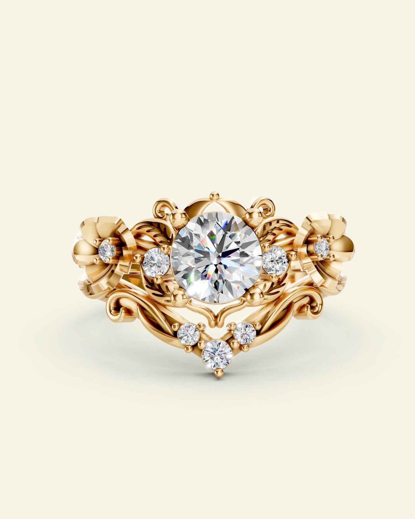 Adelina | bridal ring set for 6 mm round cut gemstone, three gems matching band