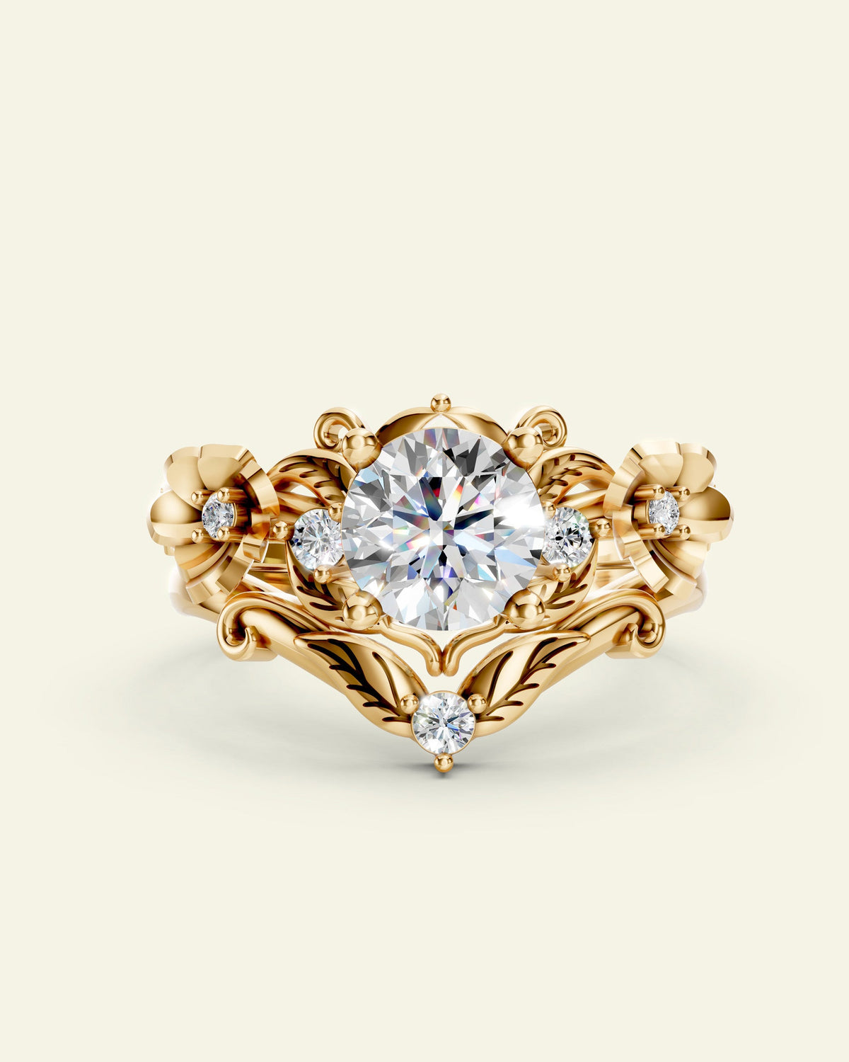 Adelina | bridal ring set for 6.5 mm round cut gemstone, one gem matching band