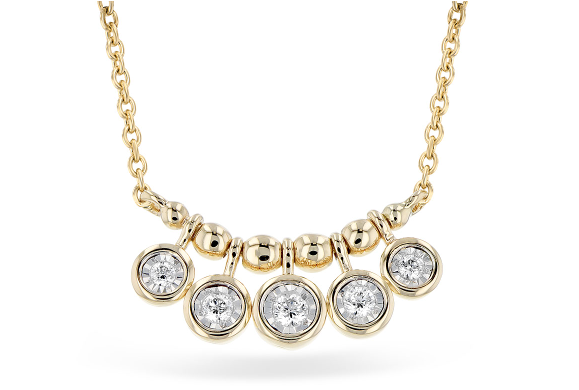 14KY Gold 5-Stone Diamond Dangle Necklace