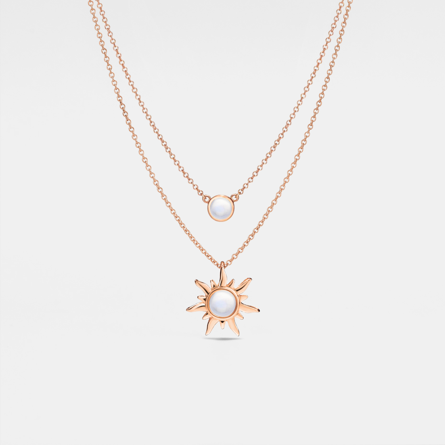 Opal Sun Moon Double Chain Necklace in 925 Sterling Silver: Gold