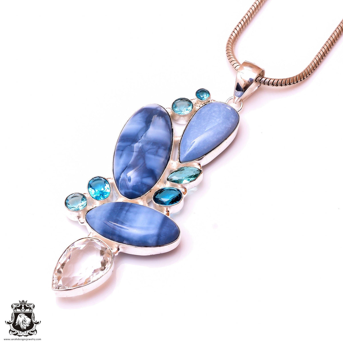 AAA Graded Owyhee Opal Aquamarine Pendant 3MM Silver Chain P9948
