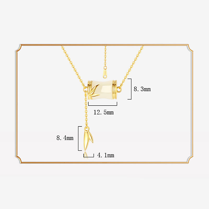 Fortune Jewel 925 Sterling Silver 22K Gold Hetian White Jade Bamboo Leaf Luck Necklace Pendant Bracelet