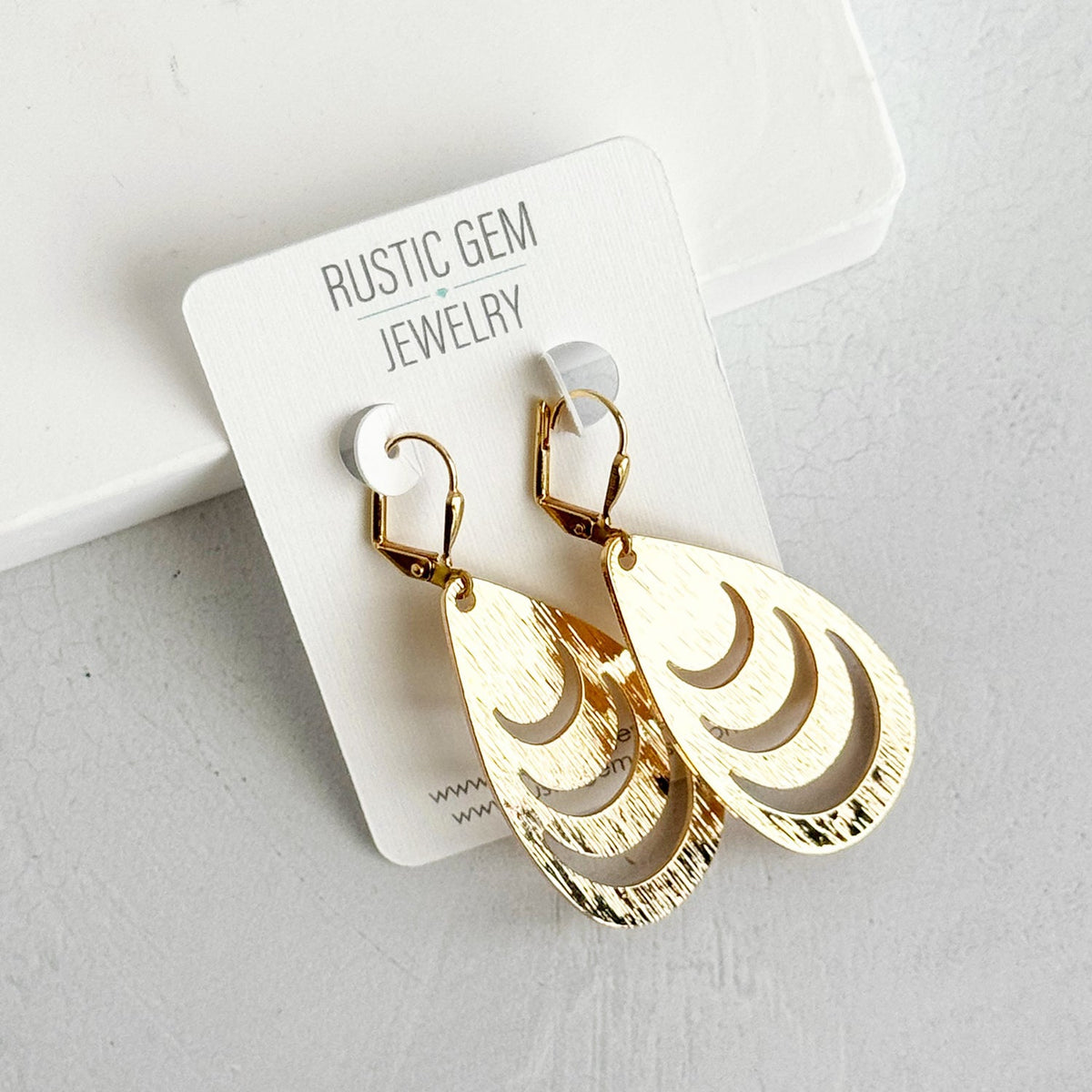 Crescent Cutout Teardrop Earrings in Brushed Gold