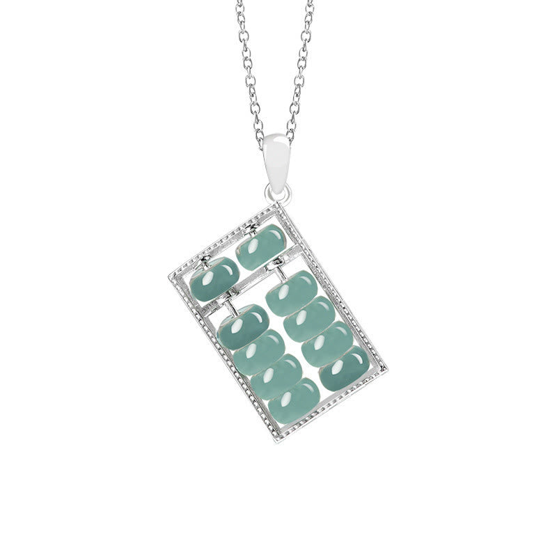 Fortune Jewel Natural Jade Abacus Pattern Abundance Titanium Steel Chain Necklace Pendant