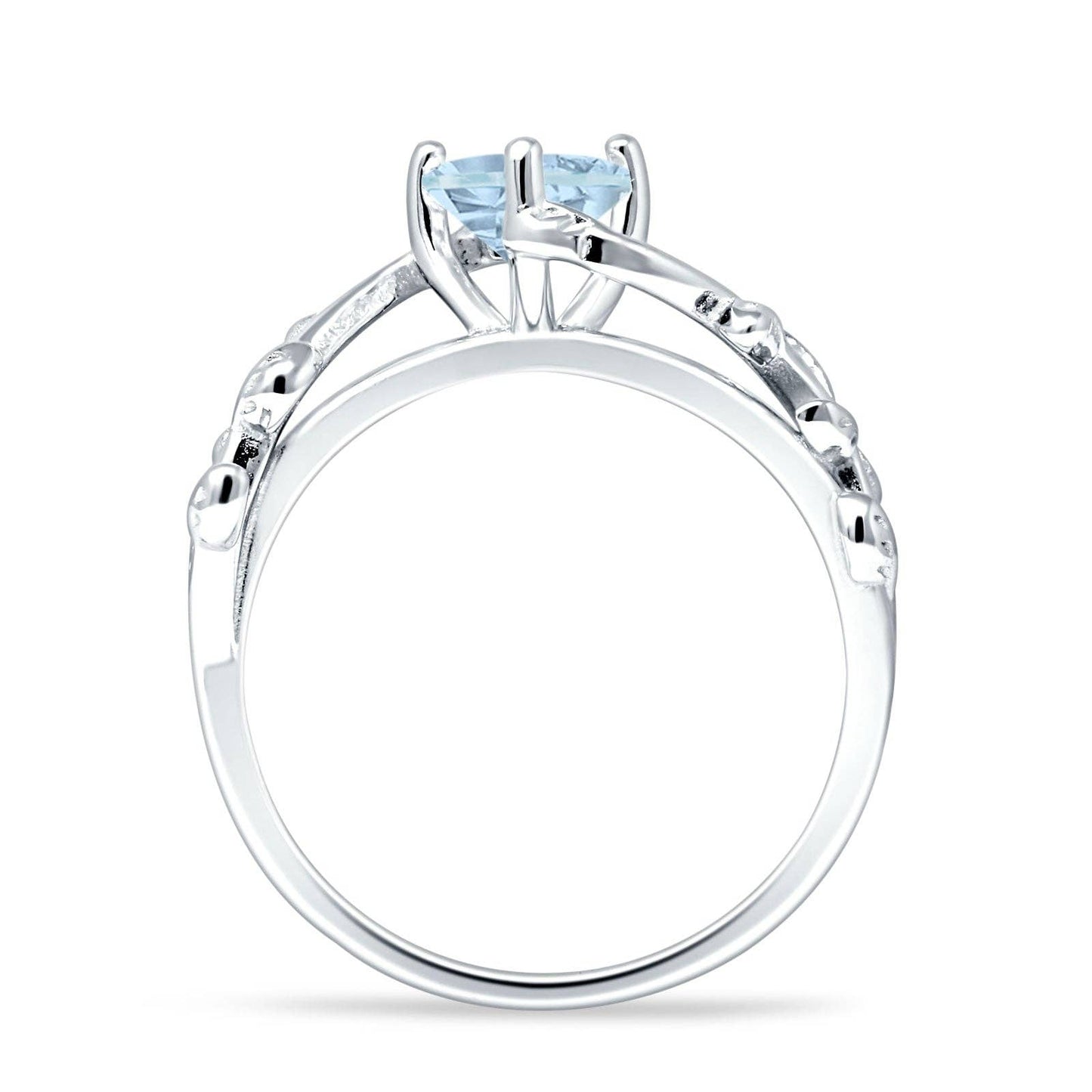 Heart Leaf Art Deco Promise Ring Aquamarine CZ: Aquamarine CZ size I1/2