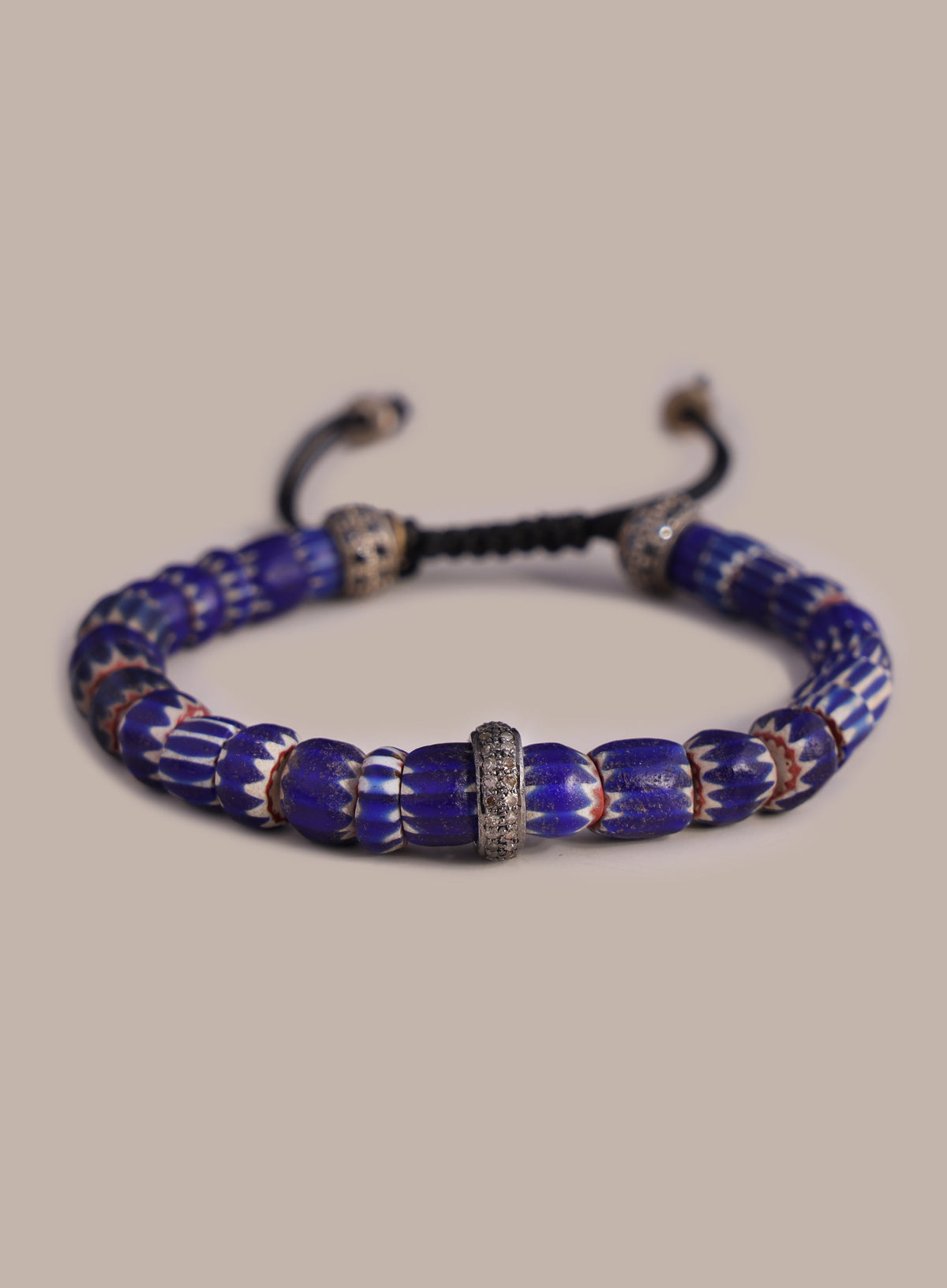 One-of-a-kind Diamond + African Blue Chevron Bead Bracelet
