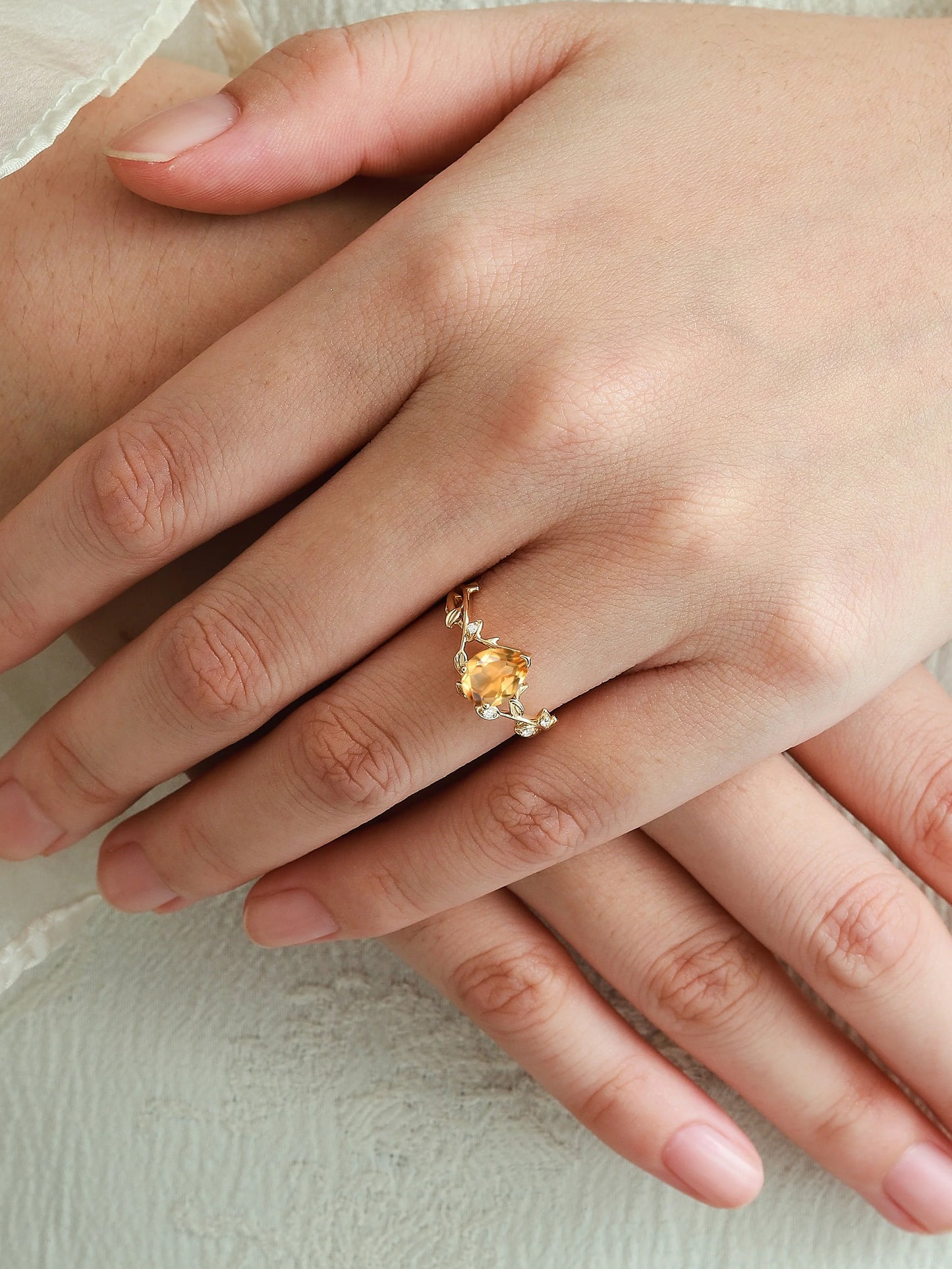 Nature-inspired Leaf Pear Cut Citrine Engagement Ring