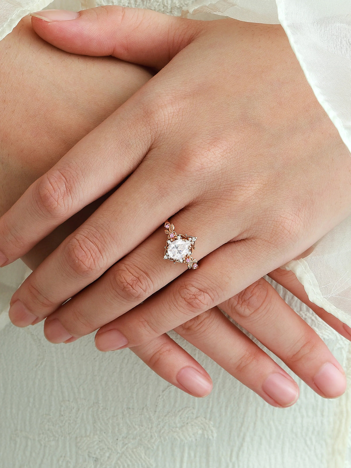 Nature-Inspired Floral Pear Cut Moissanite Engagement Ring