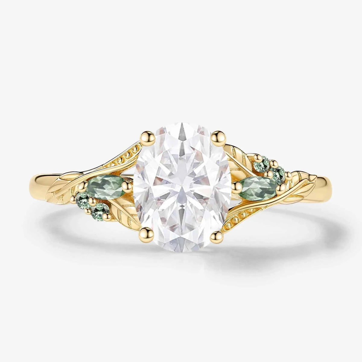 Leaf-Inspired Symmetrical Oval Moissanite Engagement Ring Lab Diamond Options for Jordan
