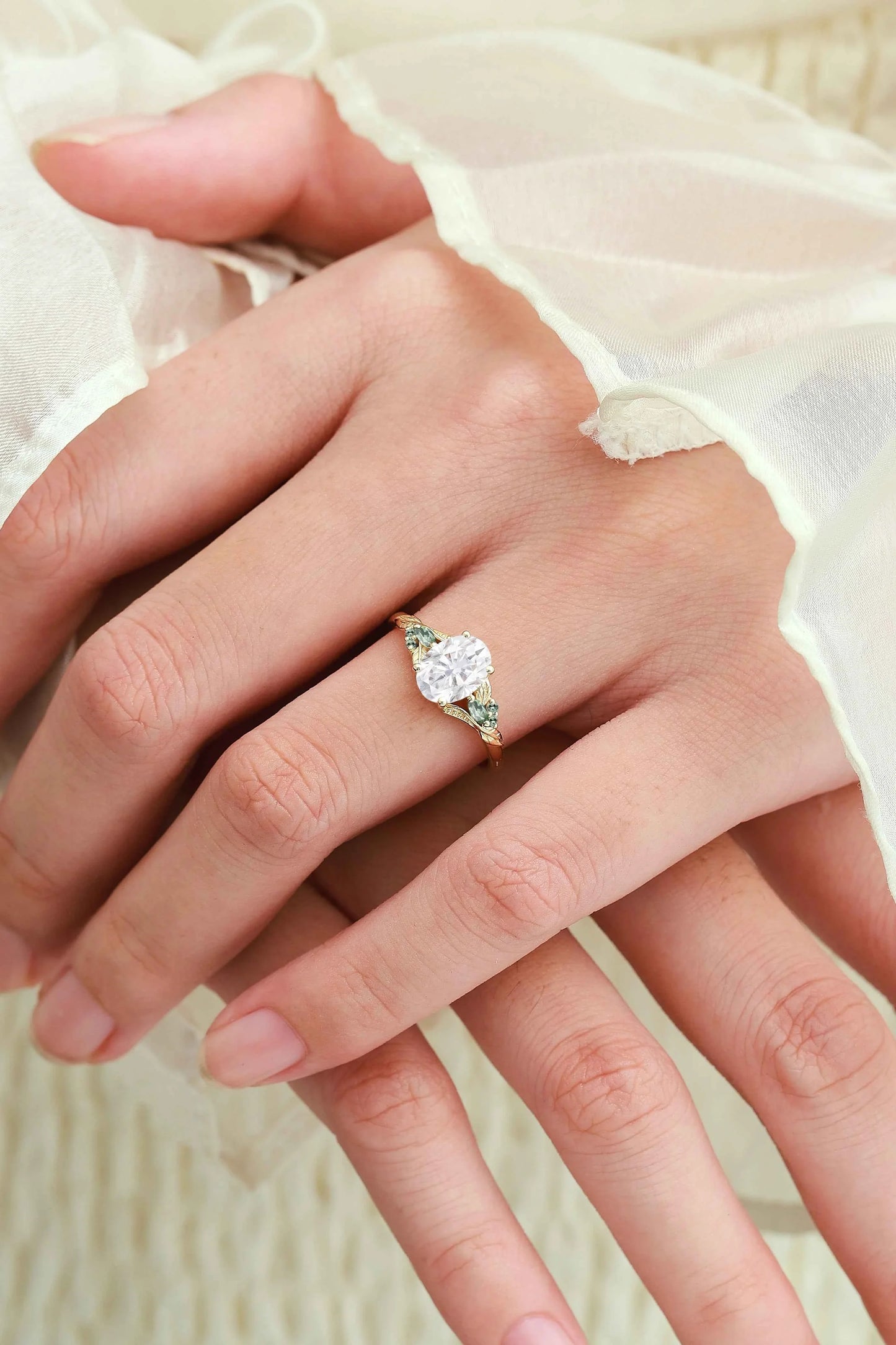 Leaf-Inspired Symmetrical Oval Moissanite Engagement Ring Lab Diamond Options for Jordan