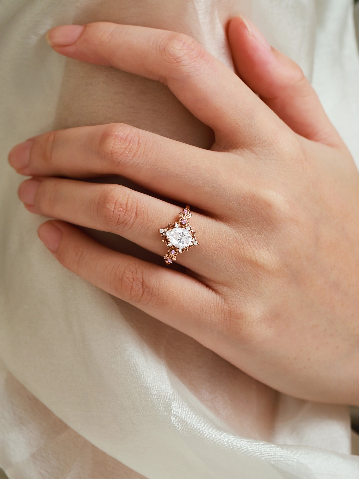 Nature-Inspired Floral Pear Cut Moissanite Engagement Ring
