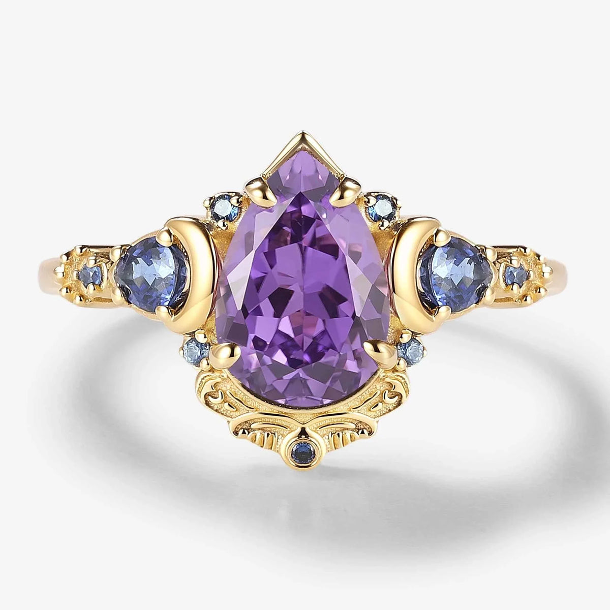 Vintage Baroque Inspired Pear Cut Purple Sapphire Engagement Ring