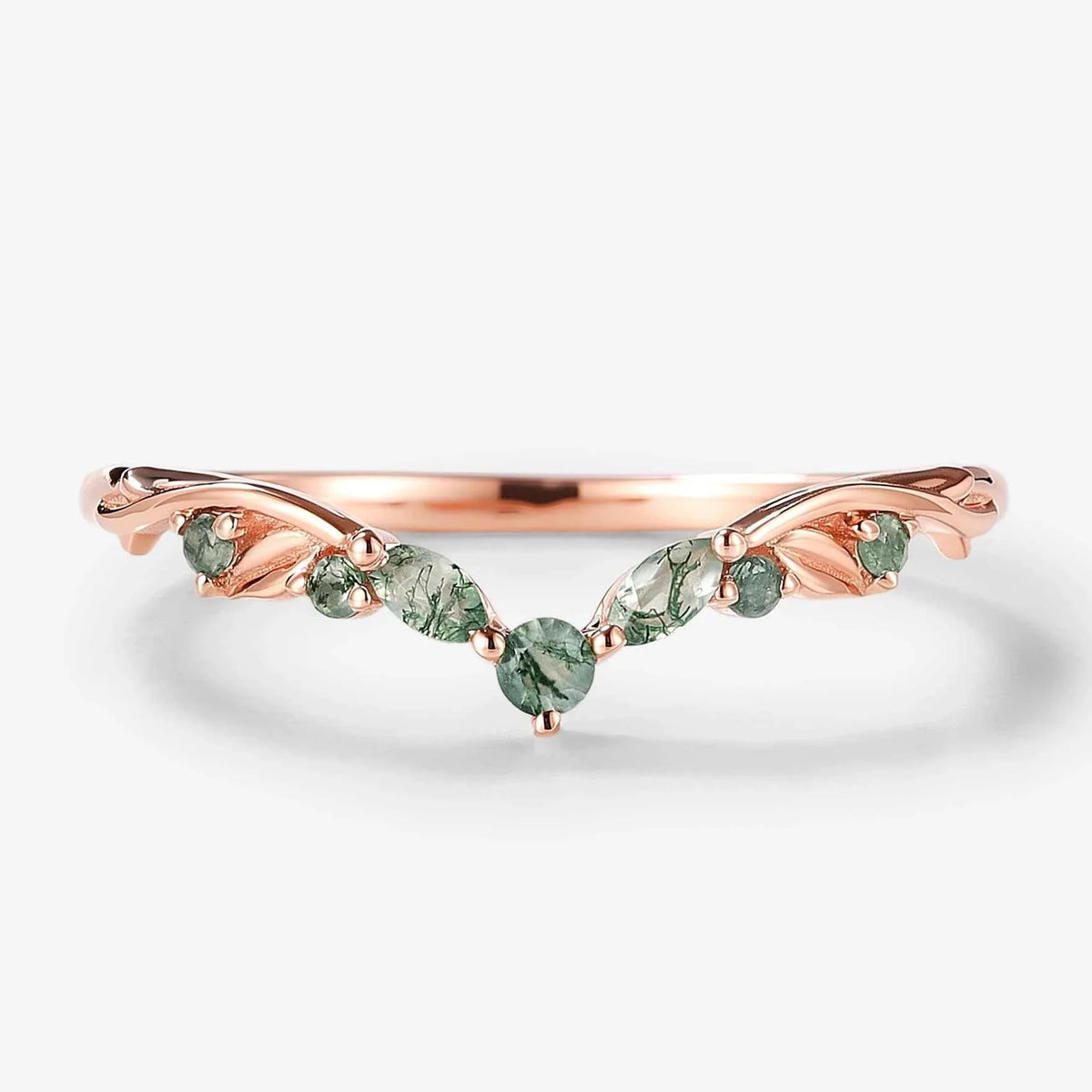 Nature-Inspired Moss Agate Chevron Wedding Band