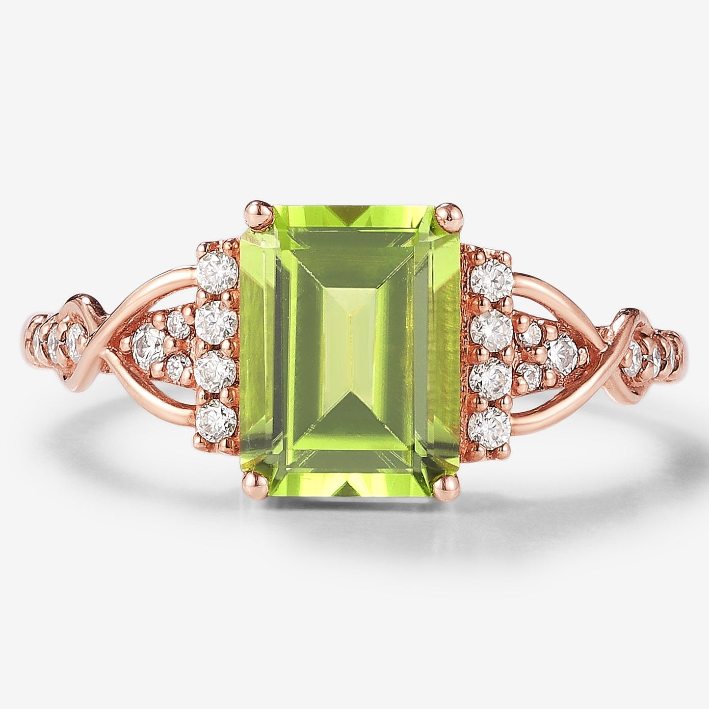 Emerald Cut Peridot Engagement Ring