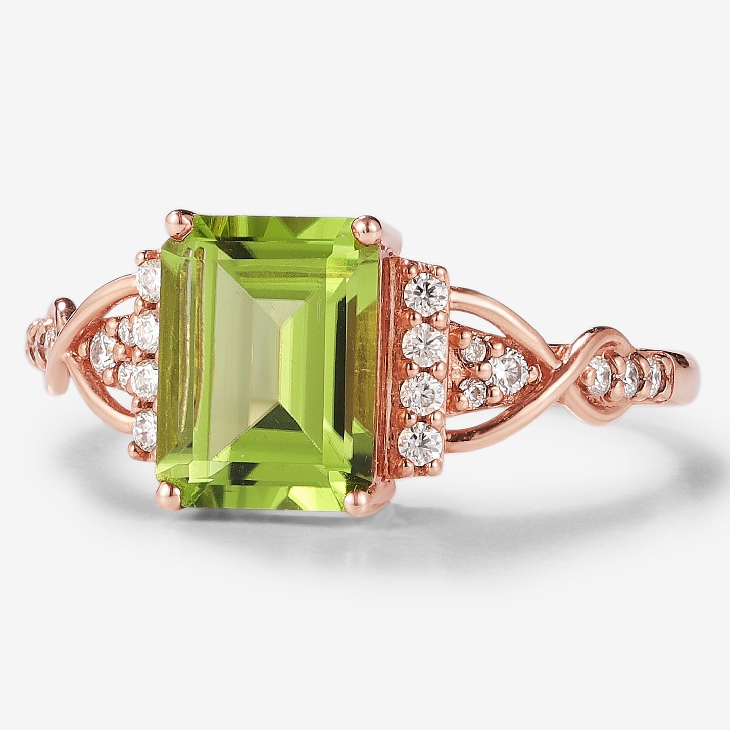 Emerald Cut Peridot Engagement Ring
