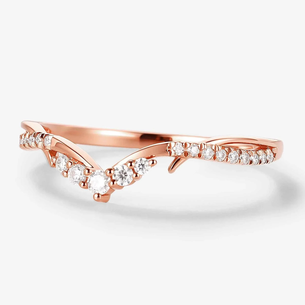 Nature-Inspired Thorn V Shaped Moissanite Wedding Band
